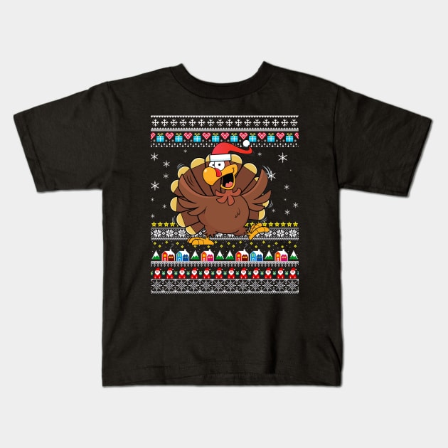 Thanksgiving Turkey Ugly Christmas Sweater Kids T-Shirt by Antoniusvermeu